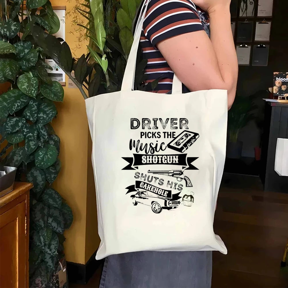 Supernatural TV Inspired Large Shopping Bag Vintage Supernatural Shoulder Bag Women's Casual Reusable Canvas Bag