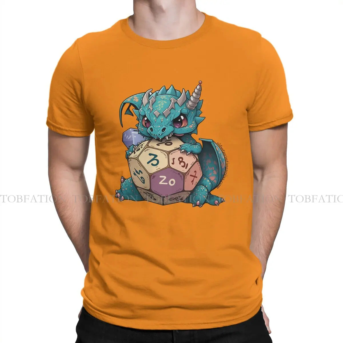 DND Cute Angry Dice Dragon Tshirt Graphic Men Tops Vintage Fashion Summer Clothing 100% Cotton T Shirt