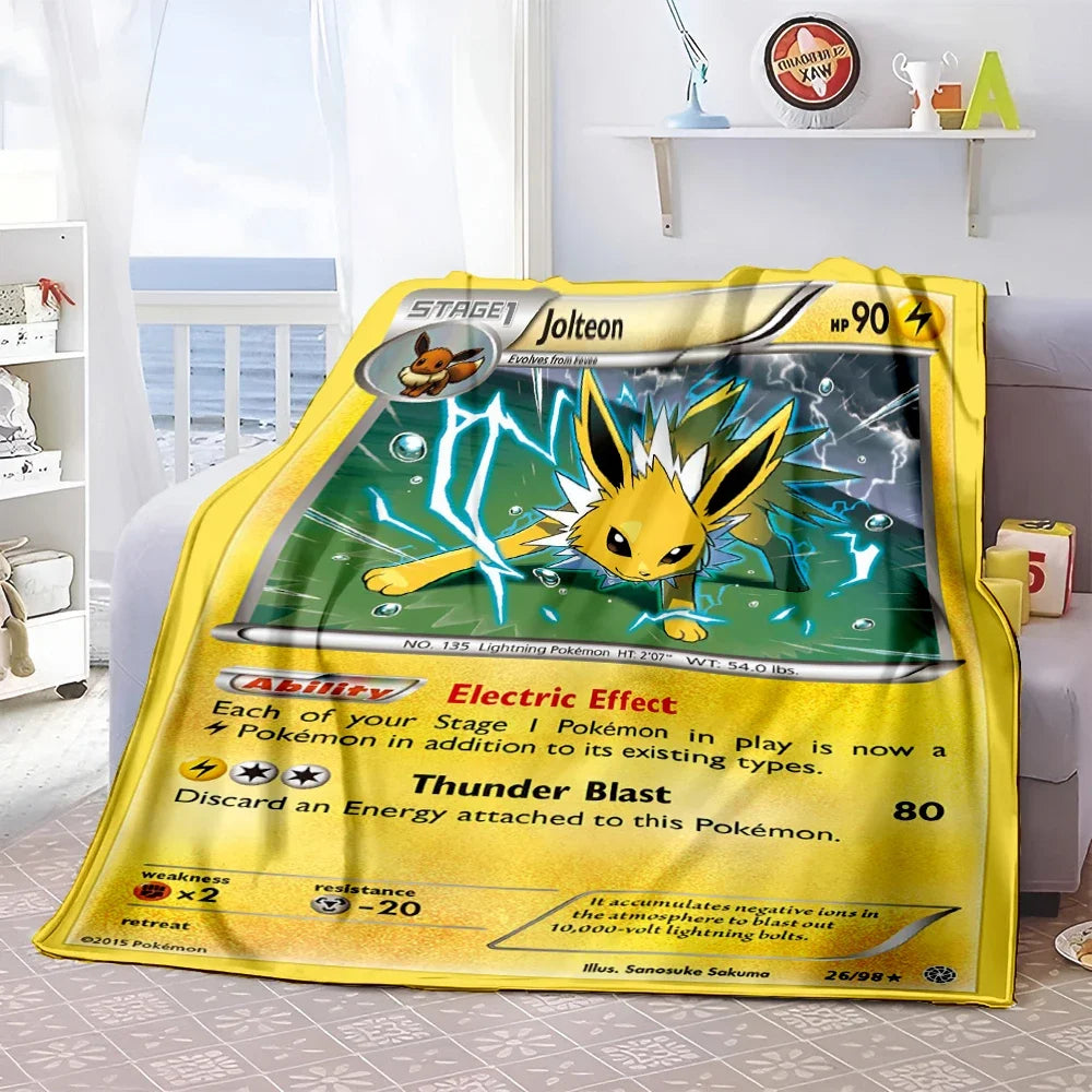 Pokémon Card Design Flannel Blanket – Charizard, Pikachu & More | Soft Warm Throw for Sofa, Bed, Travel & Gifts