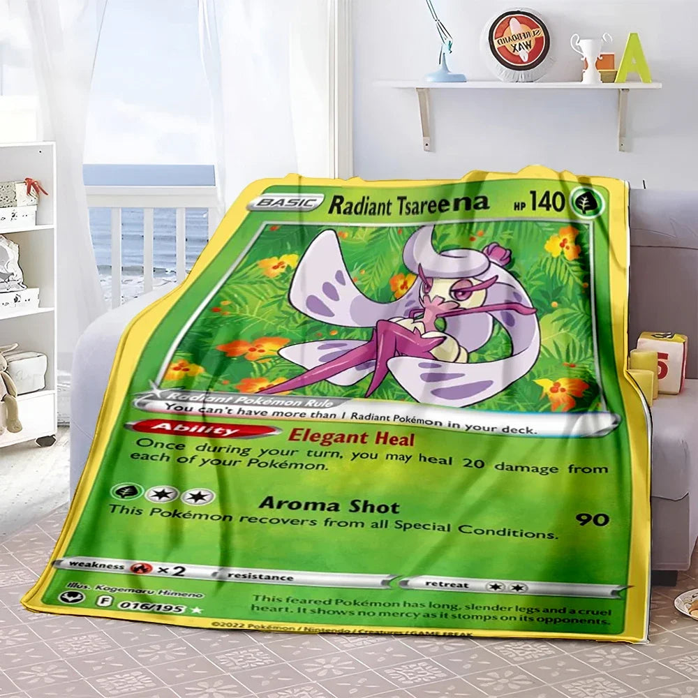 Pokémon Card Design Flannel Blanket – Charizard, Pikachu & More | Soft Warm Throw for Sofa, Bed, Travel & Gifts