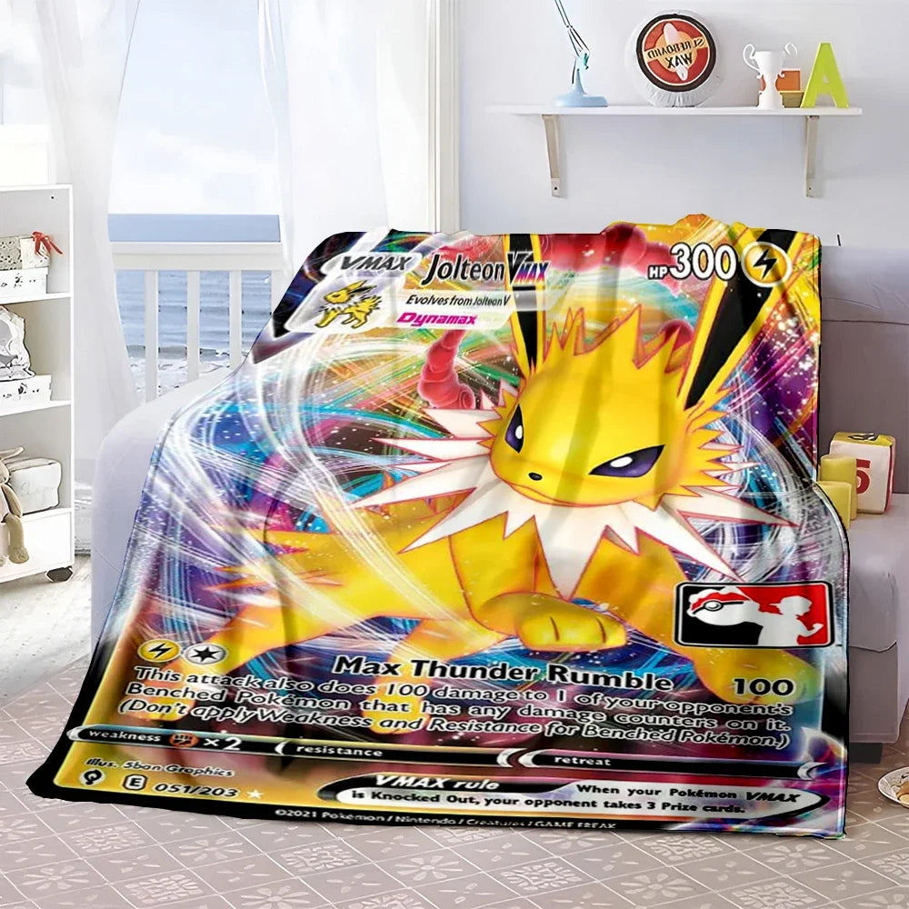 Pokémon Card Design Flannel Blanket – Charizard, Pikachu & More | Soft Warm Throw for Sofa, Bed, Travel & Gifts