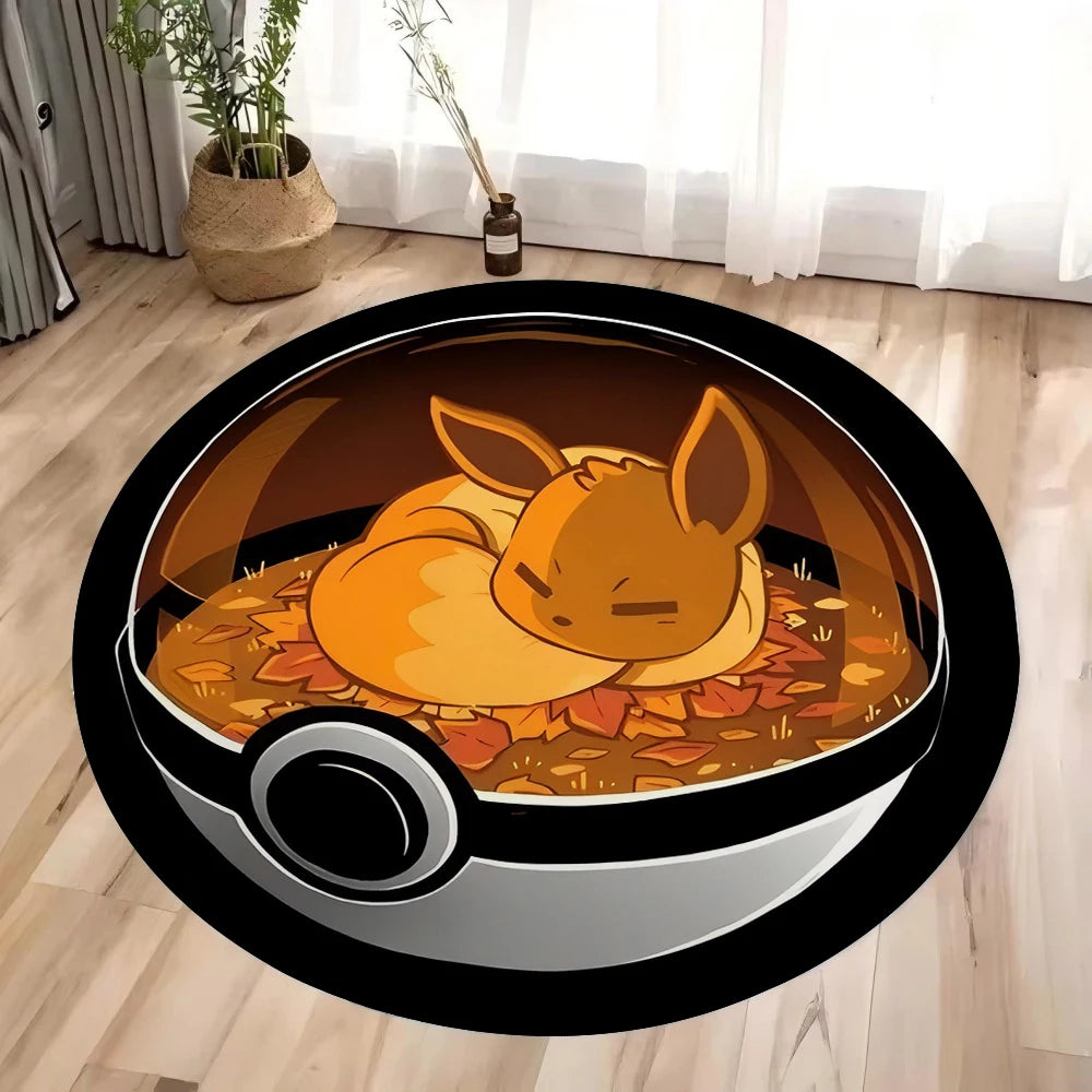 Pokémon Pokéball Print Round Rugs – Pikachu, Gengar, Eevee & Starter Designs | Washable Non-Slip Floor Mats