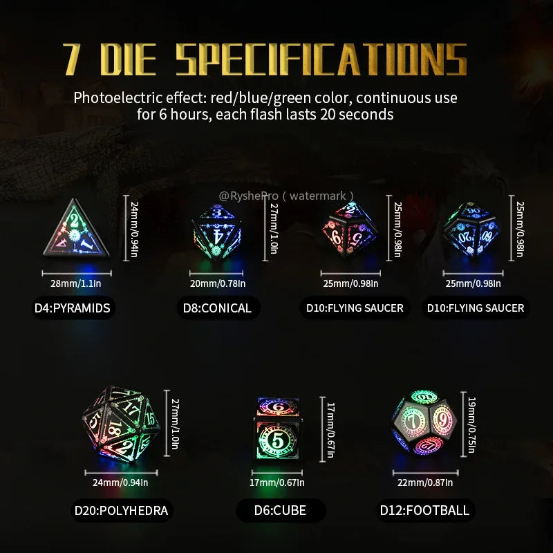 LED Dice Set for Dungeon and with Charging Box Rechargeable 7 Color Polyhedral Role Playing Dice