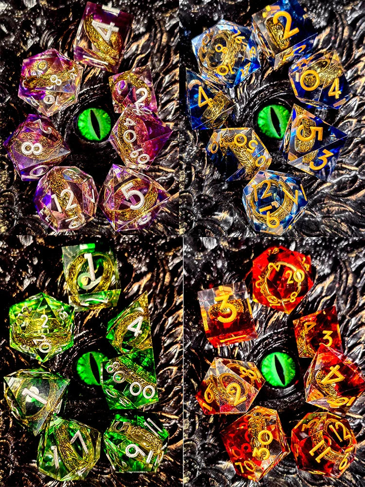 7-Piece Sharp Edge Resin Dice with Ring Inside