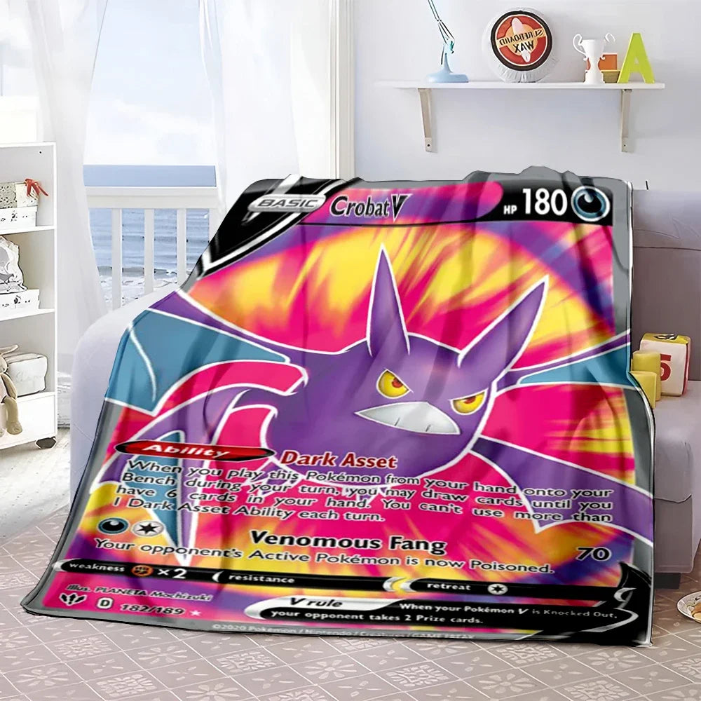 Pokémon Card Design Flannel Blanket – Charizard, Pikachu & More | Soft Warm Throw for Sofa, Bed, Travel & Gifts