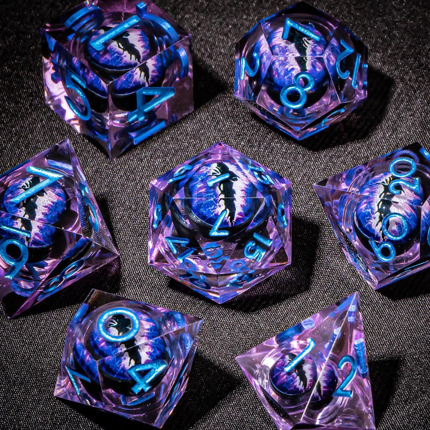 DND Resin Polyhedral Dice Set with Longan Design, Sharp Edge Liquid Core