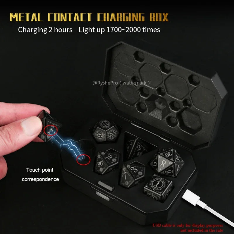 LED Dice Set for Dungeon and with Charging Box Rechargeable 7 Color Polyhedral Role Playing Dice