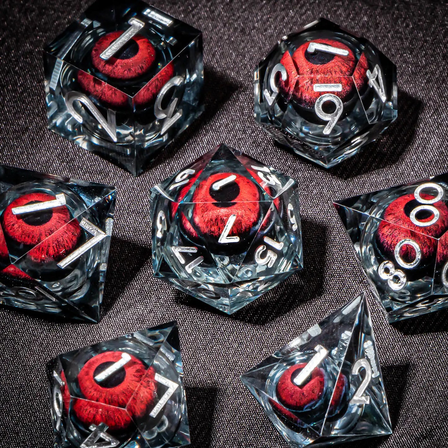 DND Resin Polyhedral Dice Set with Longan Design, Sharp Edge Liquid Core
