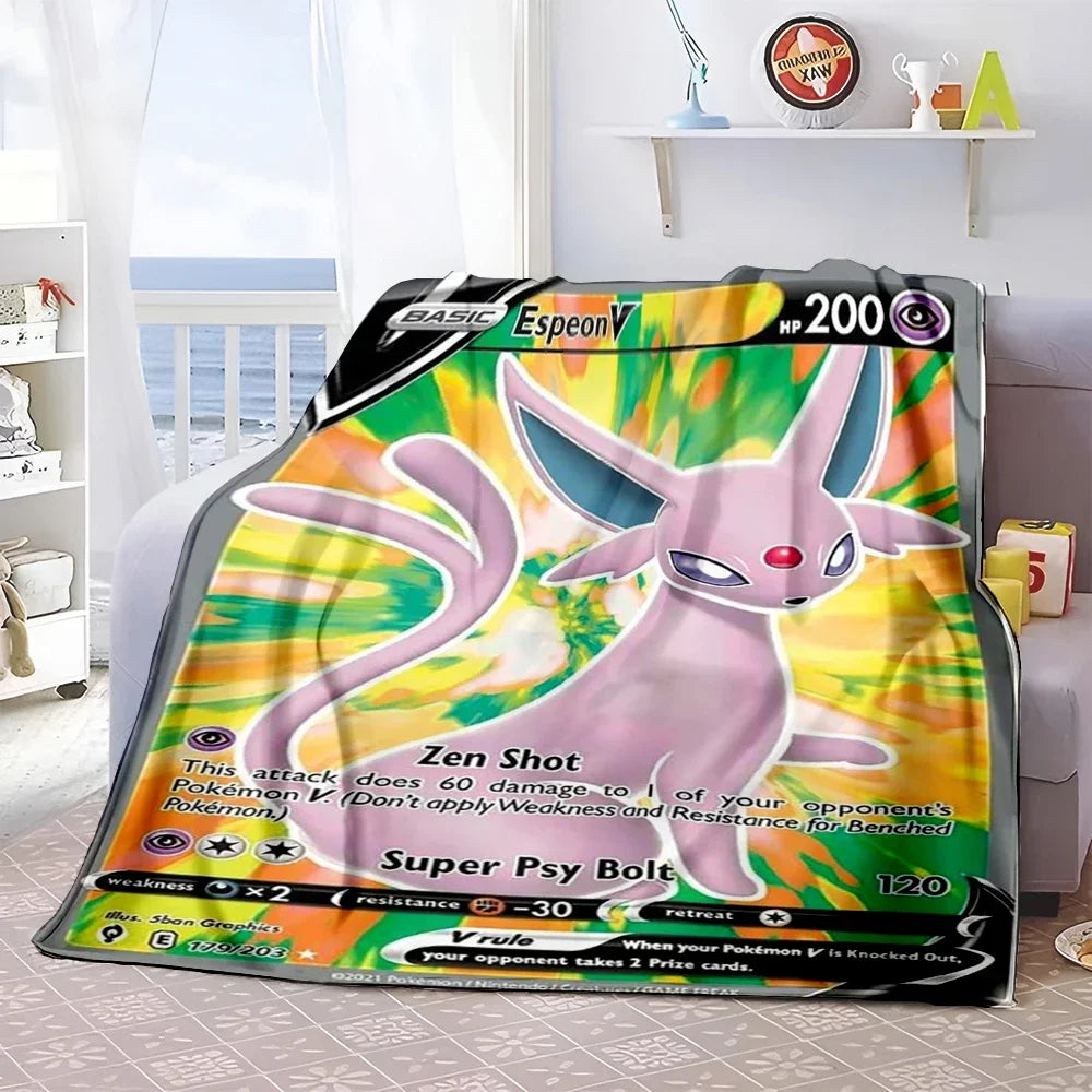 Pokémon Card Design Flannel Blanket – Charizard, Pikachu & More | Soft Warm Throw for Sofa, Bed, Travel & Gifts