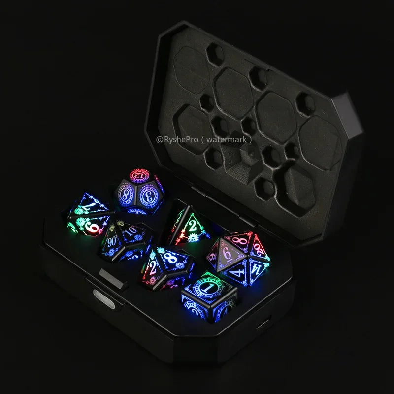 LED Dice Set for Dungeon and with Charging Box Rechargeable 7 Color Polyhedral Role Playing Dice