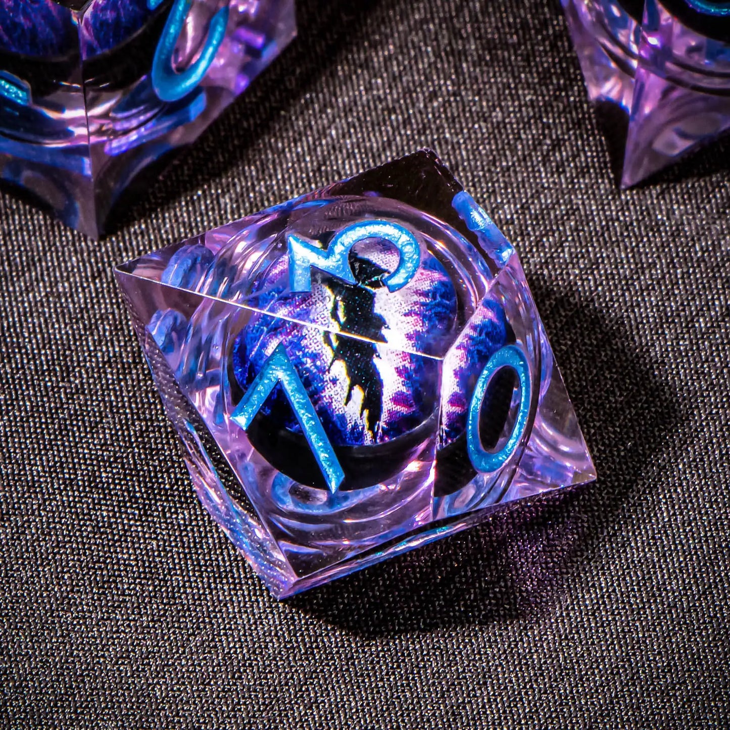 DND Resin Polyhedral Dice Set with Longan Design, Sharp Edge Liquid Core