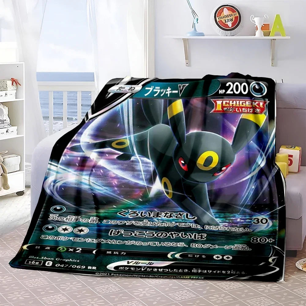 Pokémon Card Design Flannel Blanket – Charizard, Pikachu & More | Soft Warm Throw for Sofa, Bed, Travel & Gifts