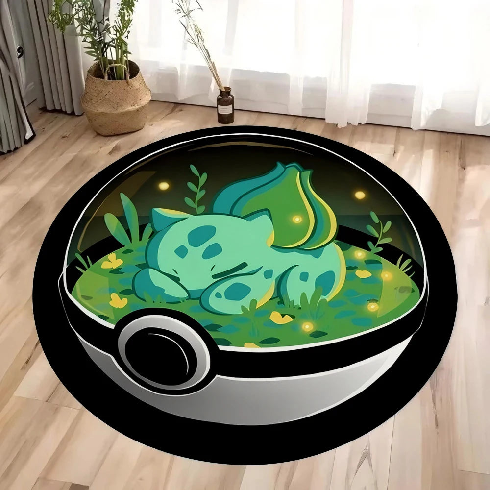 Pokémon Pokéball Print Round Rugs – Pikachu, Gengar, Eevee & Starter Designs | Washable Non-Slip Floor Mats