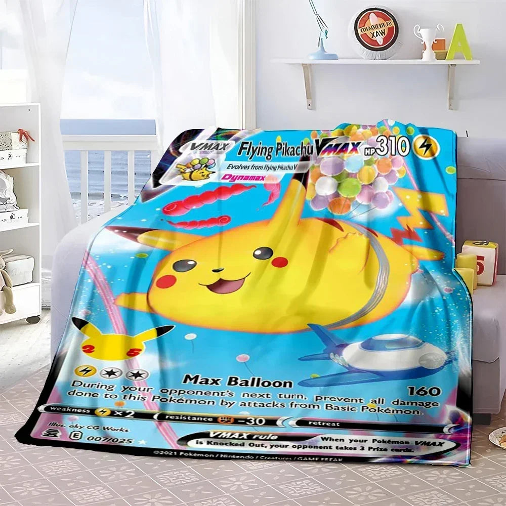 Pokémon Card Design Flannel Blanket – Charizard, Pikachu & More | Soft Warm Throw for Sofa, Bed, Travel & Gifts