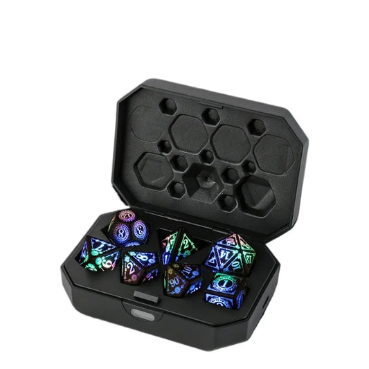 LED Dice Set for Dungeon and with Charging Box Rechargeable 7 Color Polyhedral Role Playing Dice