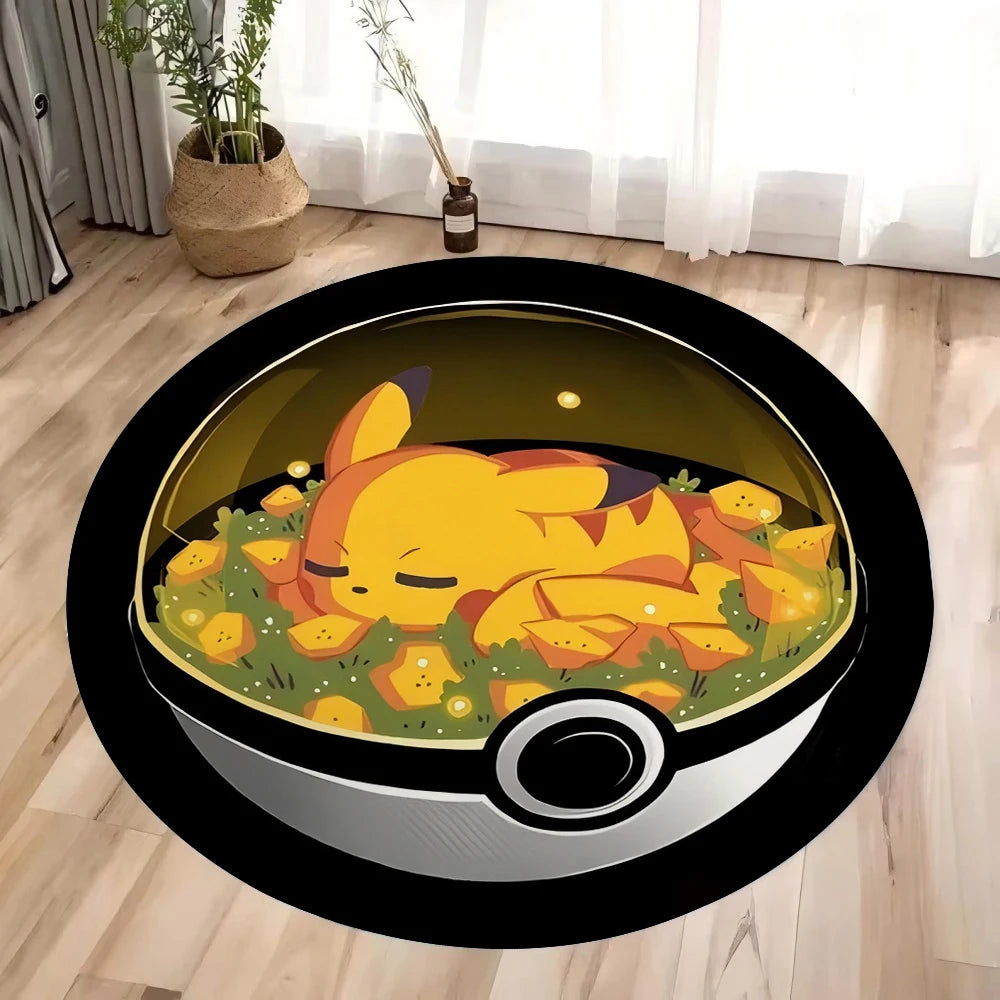 Pokémon Pokéball Print Round Rugs – Pikachu, Gengar, Eevee & Starter Designs | Washable Non-Slip Floor Mats