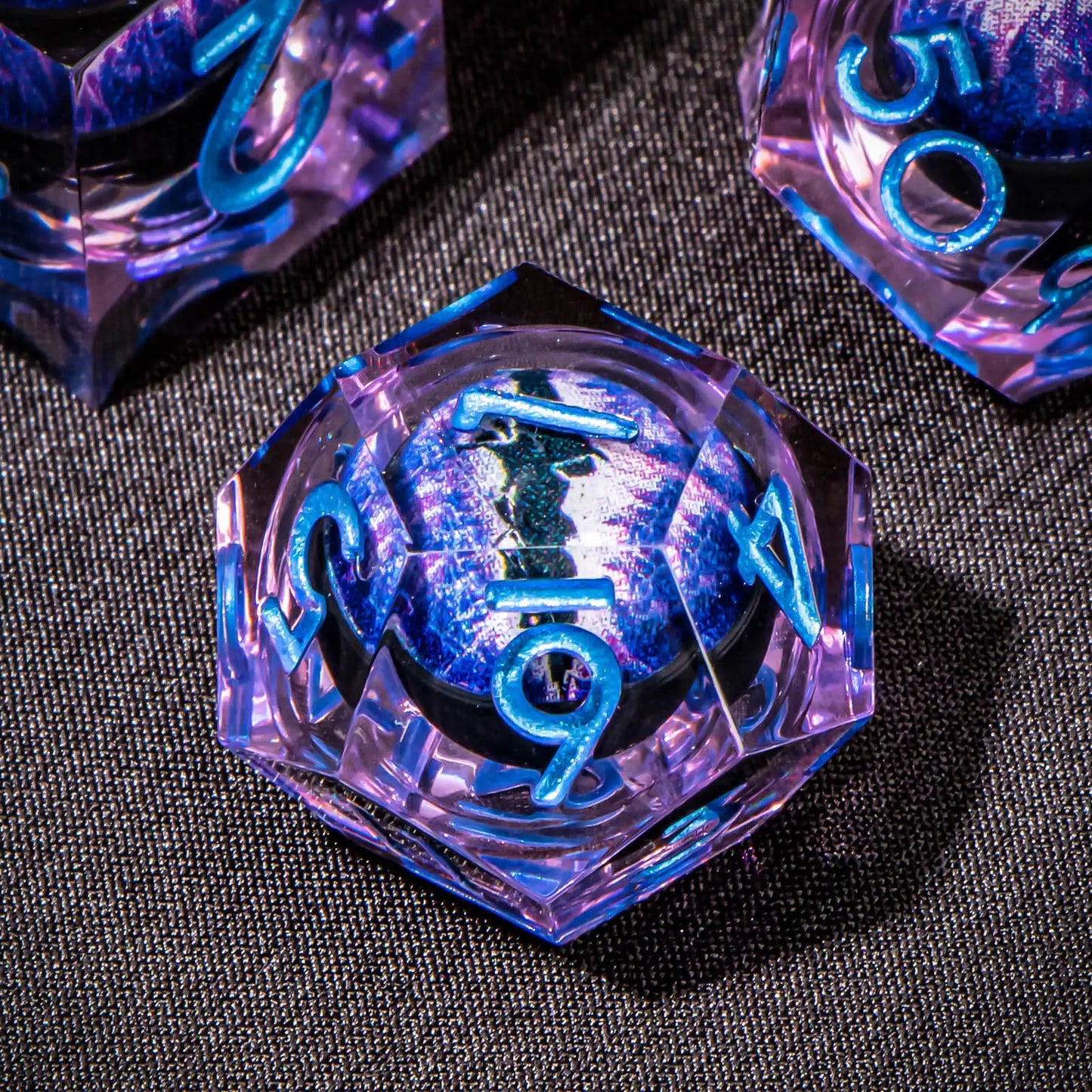 DND Resin Polyhedral Dice Set with Longan Design, Sharp Edge Liquid Core