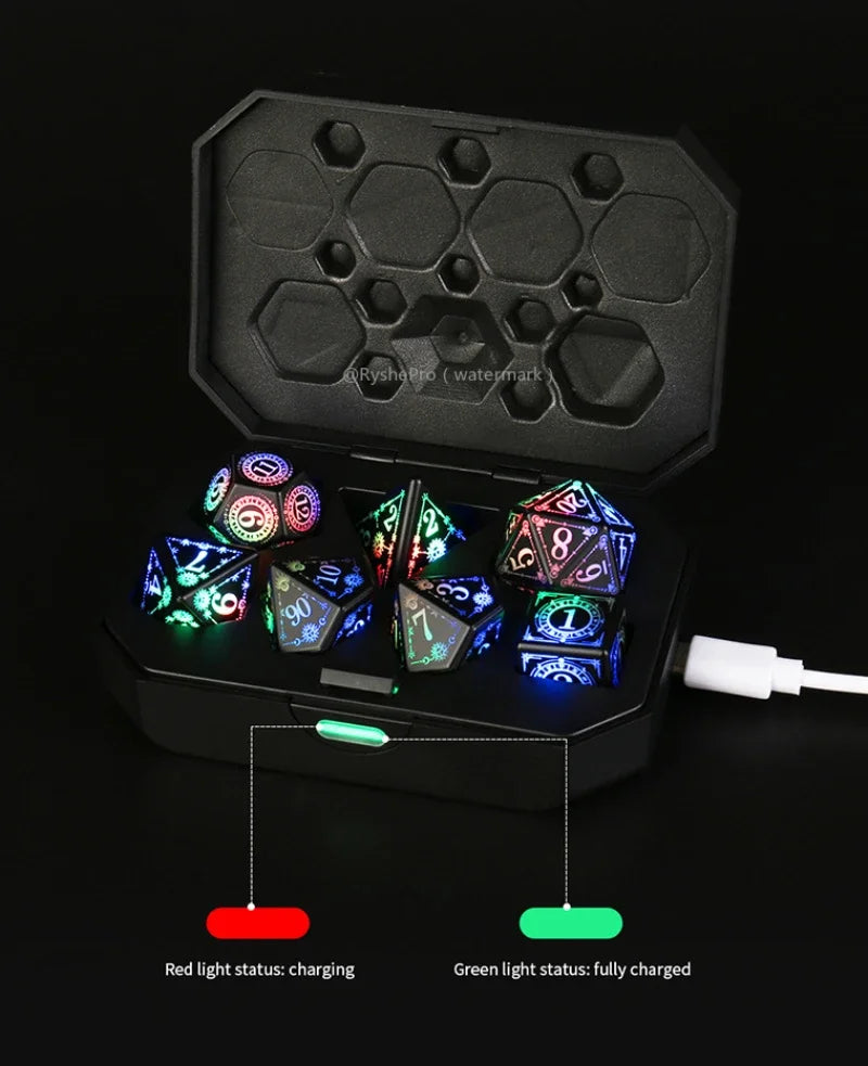 LED Dice Set for Dungeon and with Charging Box Rechargeable 7 Color Polyhedral Role Playing Dice