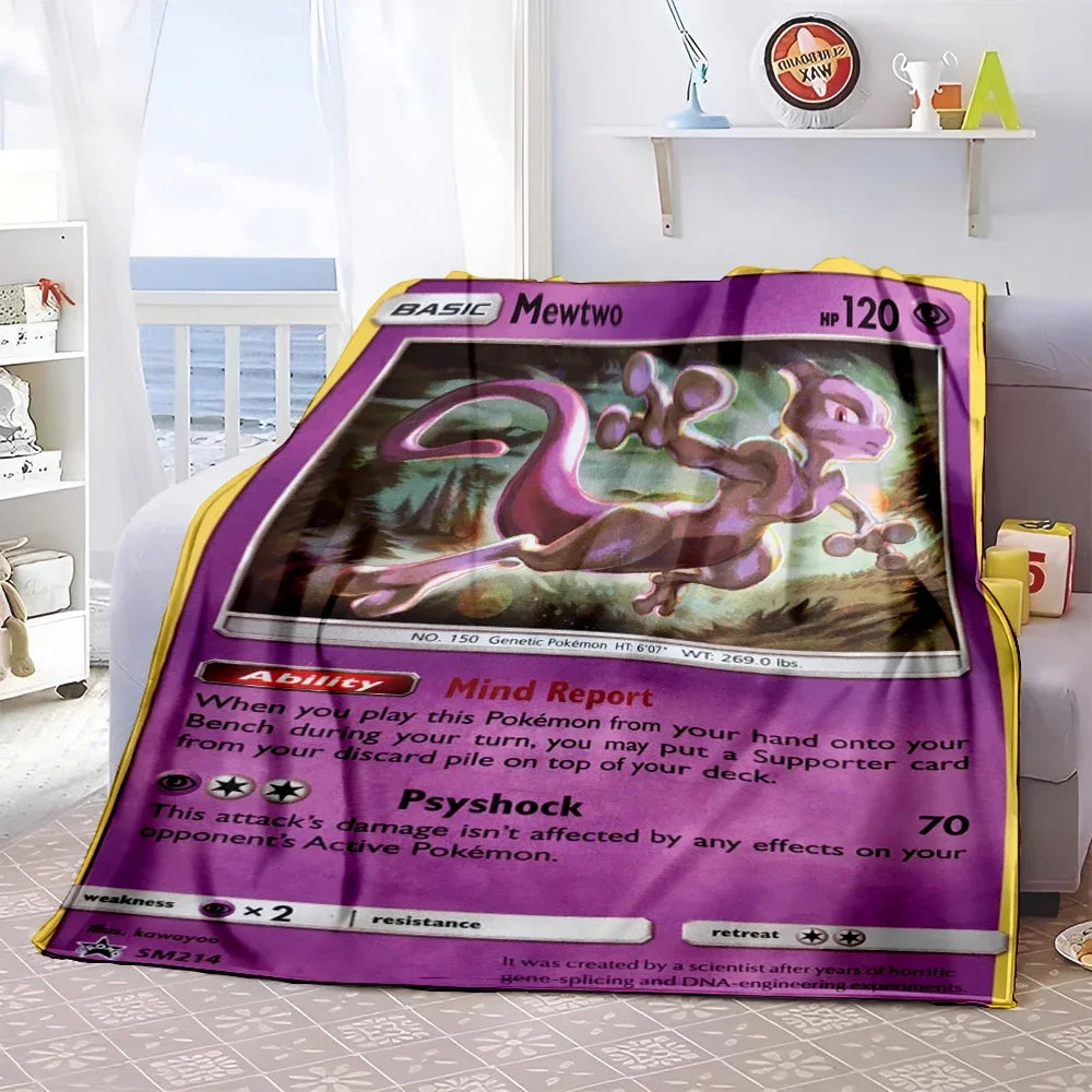Pokémon Card Design Flannel Blanket – Charizard, Pikachu & More | Soft Warm Throw for Sofa, Bed, Travel & Gifts