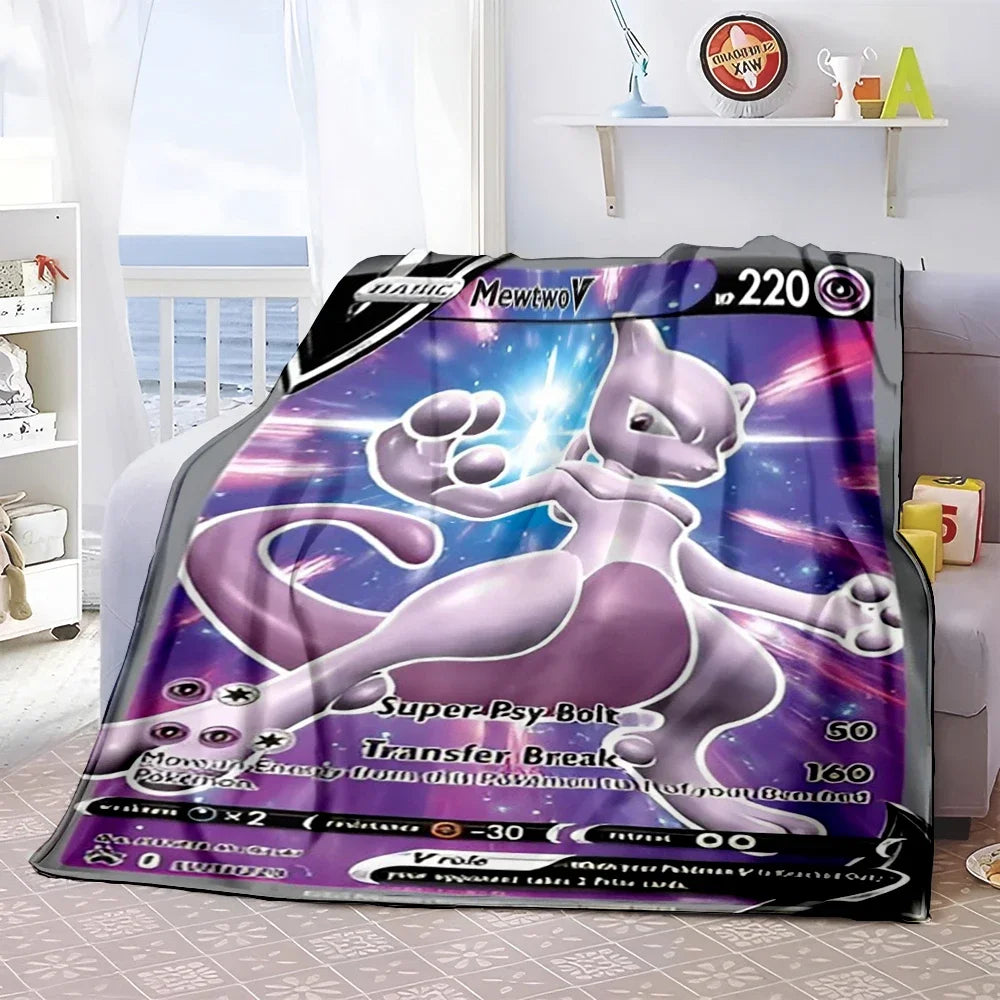 Pokémon Card Design Flannel Blanket – Charizard, Pikachu & More | Soft Warm Throw for Sofa, Bed, Travel & Gifts