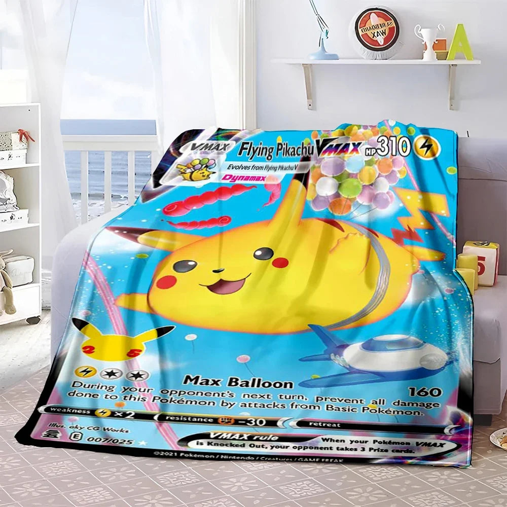 Pokémon Card Design Flannel Blanket – Charizard, Pikachu & More | Soft Warm Throw for Sofa, Bed, Travel & Gifts
