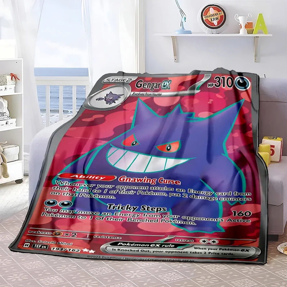 Pokémon Card Design Flannel Blanket – Charizard, Pikachu & More | Soft Warm Throw for Sofa, Bed, Travel & Gifts