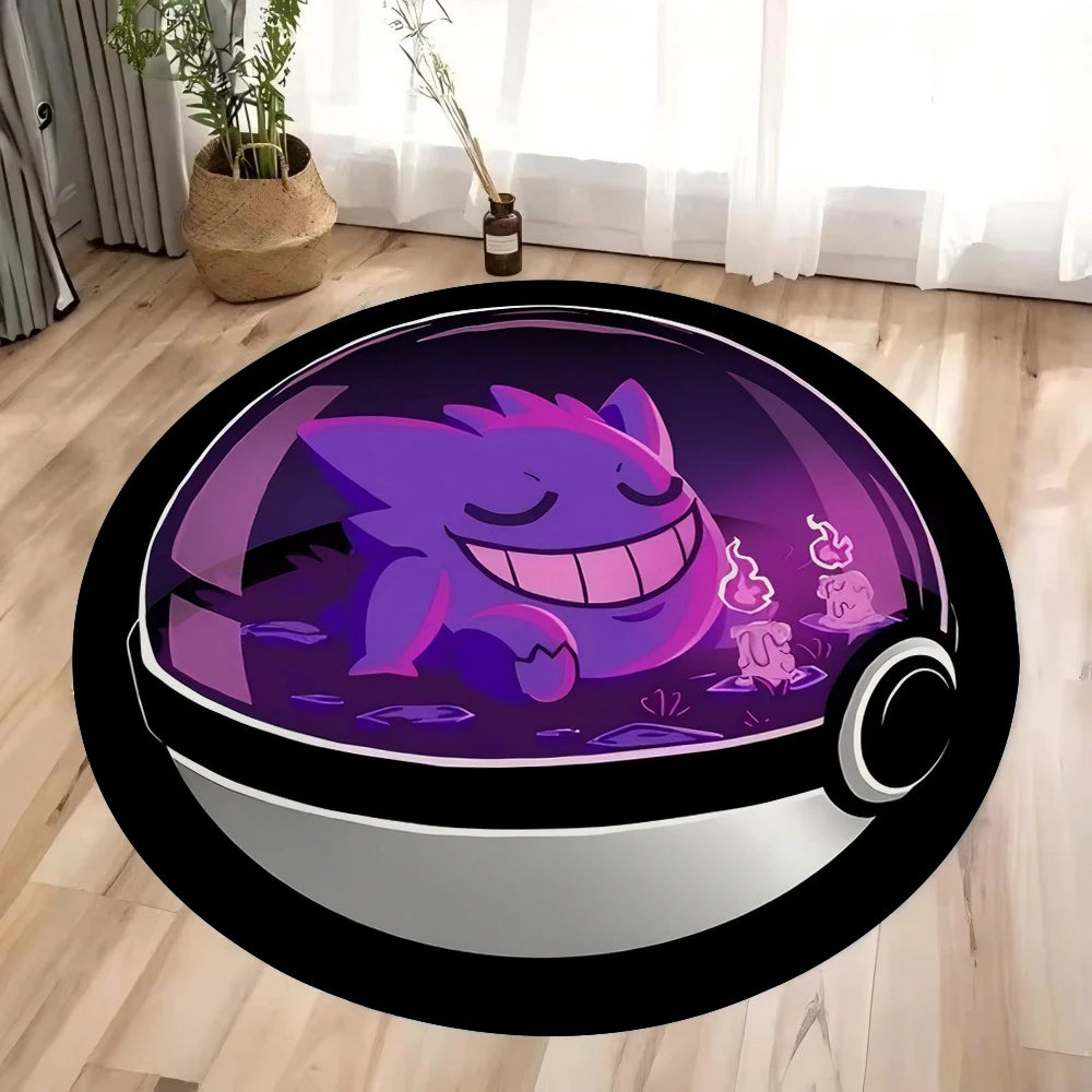 Pokémon Pokéball Print Round Rugs – Pikachu, Gengar, Eevee & Starter Designs | Washable Non-Slip Floor Mats