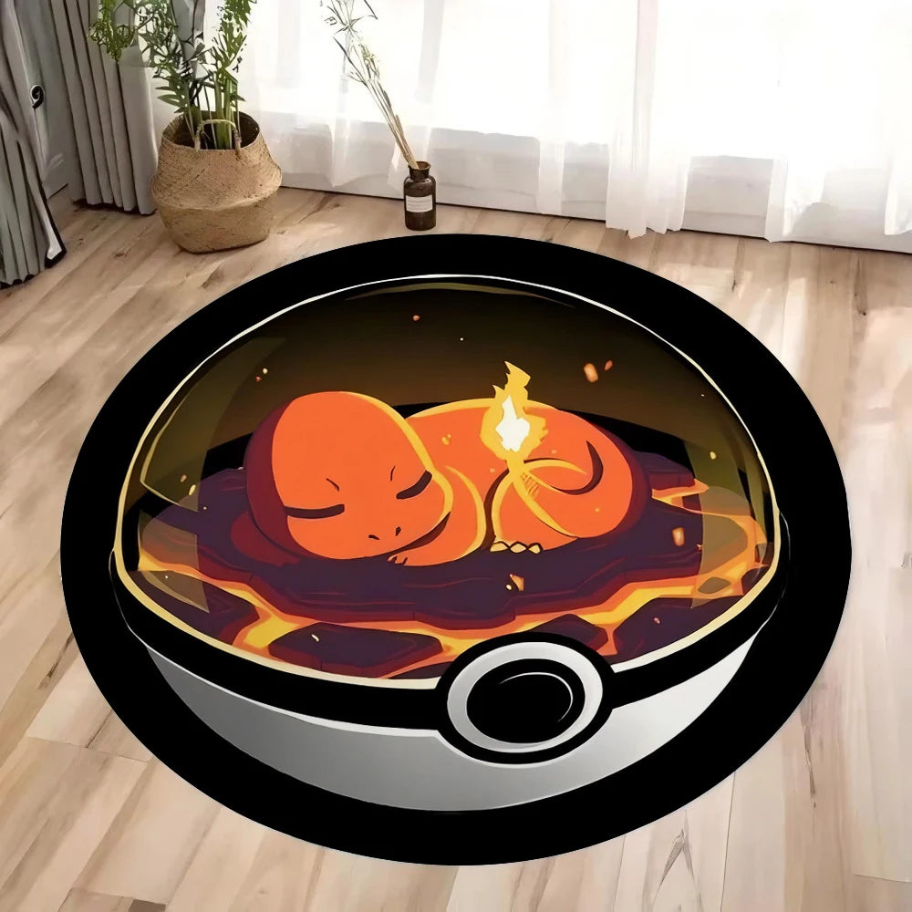 Pokémon Pokéball Print Round Rugs – Pikachu, Gengar, Eevee & Starter Designs | Washable Non-Slip Floor Mats