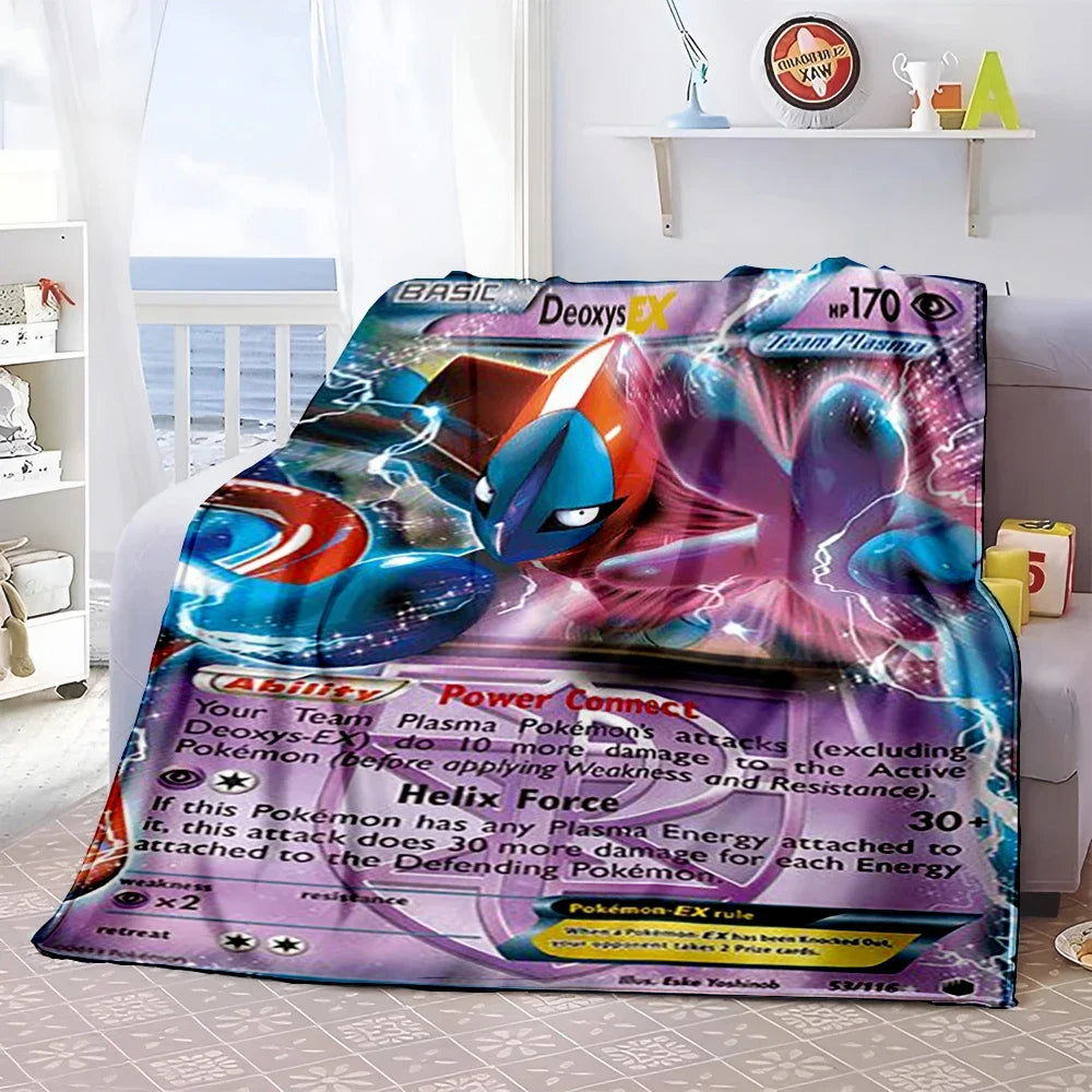 Pokémon Card Design Flannel Blanket – Charizard, Pikachu & More | Soft Warm Throw for Sofa, Bed, Travel & Gifts