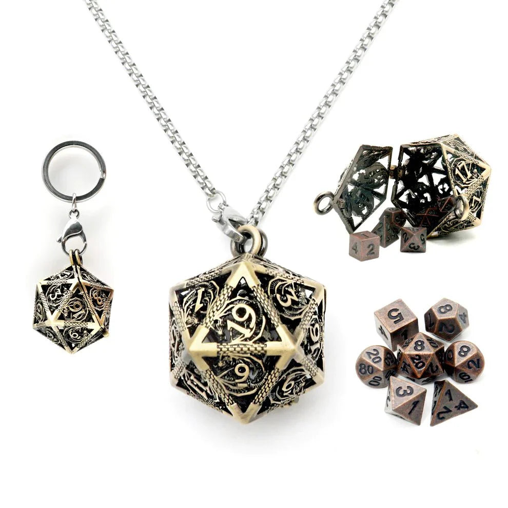 Antique Copper Mini Dice & Bronze Dice Cage Set-0