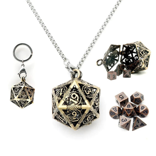 Antique Copper Mini Dice & Bronze Dice Cage Set-0